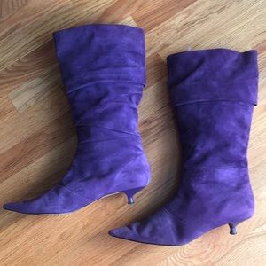 Purple Suede Kitten Heel Boots